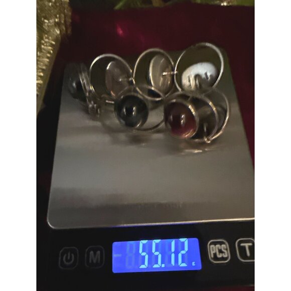 Vtg  Silver Bracelet  Regular, Black, Iron Tigers Eye Signed - Picture 2 of 12